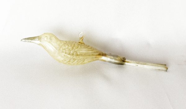 1920s Antique Glass Bird Christmas Ornament Embossed Germany, Hanging Bird Annealed Hook