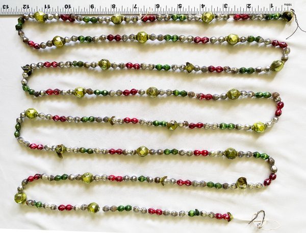 vintage Mercury Glass Beaded christmas tree Garland Faceted Beads 8' Japan, Antique multi color Glass Bead Tree Garland, 1930s
