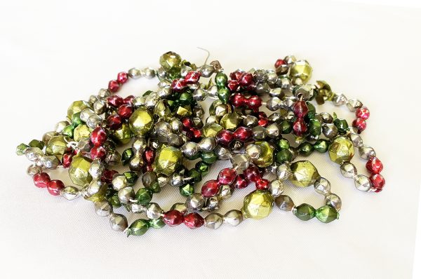 Mercury Glass Beaded christmas tree Garland Faceted Beads 8' Japan, Antique multi color Glass Bead Tree Garland, 1930s christmas decor