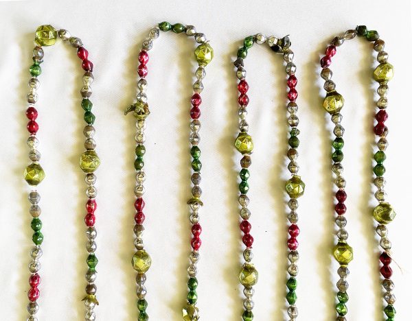 1930s Mercury Glass Beaded Garland Faceted Beads 8' Japan, Antique Glass Bead Tree Garland