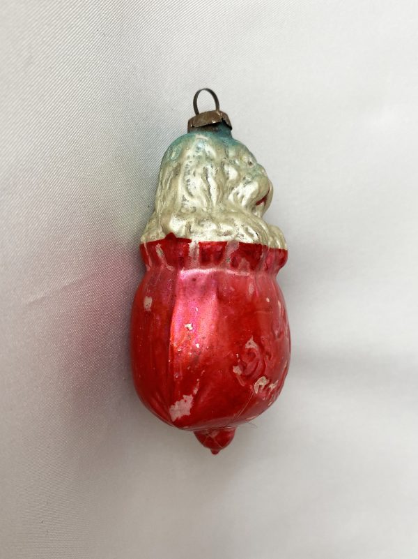 Antique Figural Glass Ornament My Darling Dog in a Bag German Christmas Ornament, 1920s