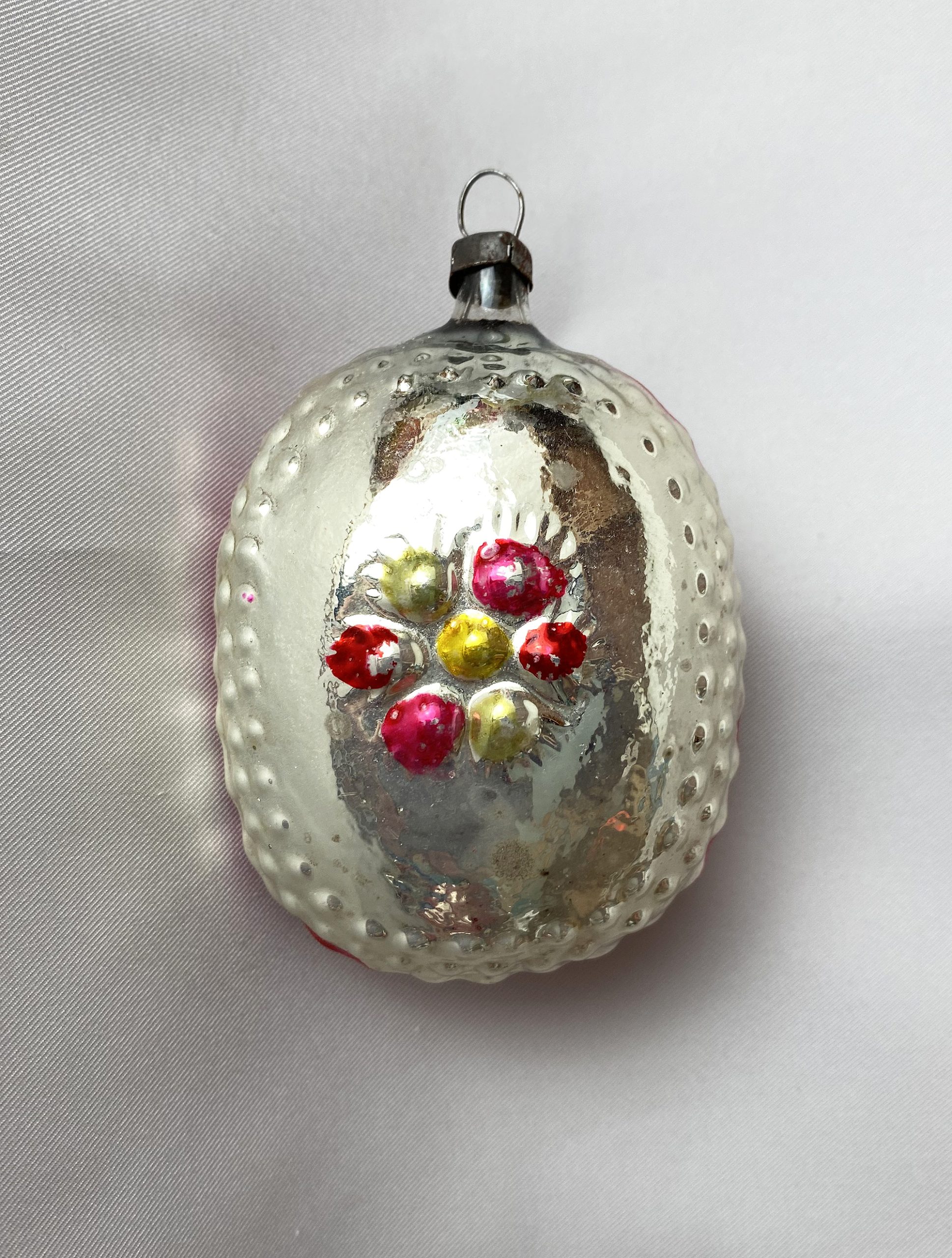 Vintage Jumbo Blue Hand Spun Cotton Pearl Push Pin Beaded Holiday Decor  Christmas Tree Ornament