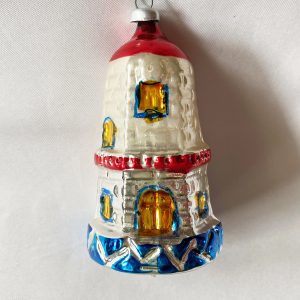 Vintage figural Glass Ornament Lighthouse, Red White Blue Patriotic Blown Glass Christmas Ornament, 1950s czech excellent