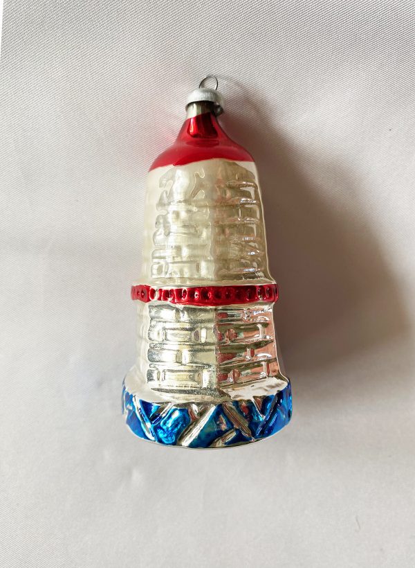 vintage blown glass lighthouse ornament red white and blue patriotic mercury glass ornament 1950s czech excellent