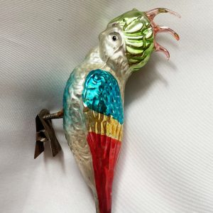 1950s Vintage German Clip On Bird Christmas Ornament, Cockatiel Parrot Blown mercury Glass large multi color Bird Ornament
