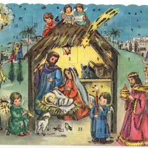German Advent Calendar Nativity Manger Scene Unused, Vintage Count Down to Christmas Calendar As New, 1960s