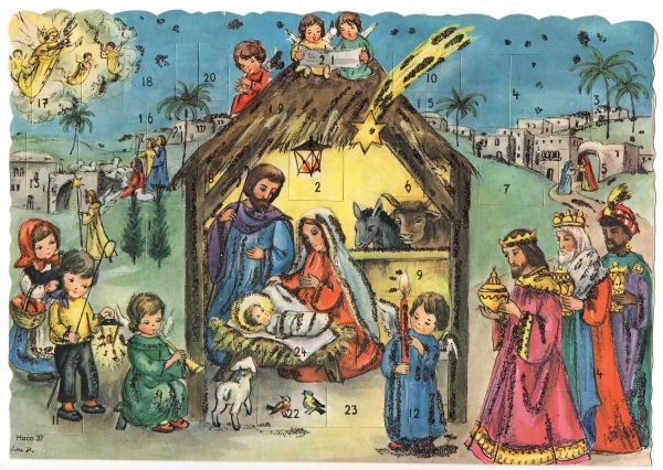 German Advent Calendar Nativity Manger Scene Unused, Vintage Count Down to Christmas Calendar As New, 1960s