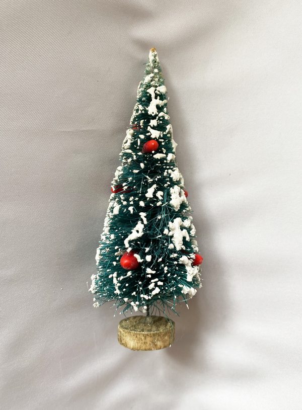 Vintage Bottle Brush Tree Flocked with Berries, 5" Putz Tree, MCM Christmas Display