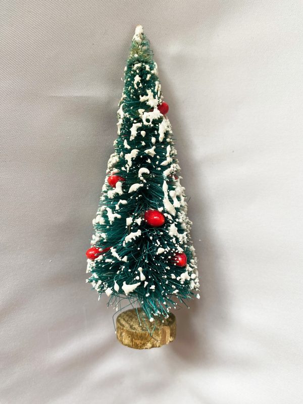 Vintage Bottle Brush Tree snow Flocked with Berries, 5″ Putz Christmas Tree, Putz Display, 1960s mid century christmas decor