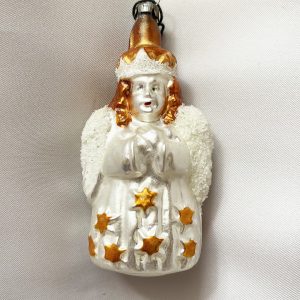 Antique vintage German Glass Angel Ornament, queen Angel with crown and copper Stars Figural Christmas Ornament, 1940s to 1950s christmas