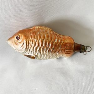 1920s Antique German Blown Glass Ornament, silver orange Fish Carp Christian Figural Christmas Ornament