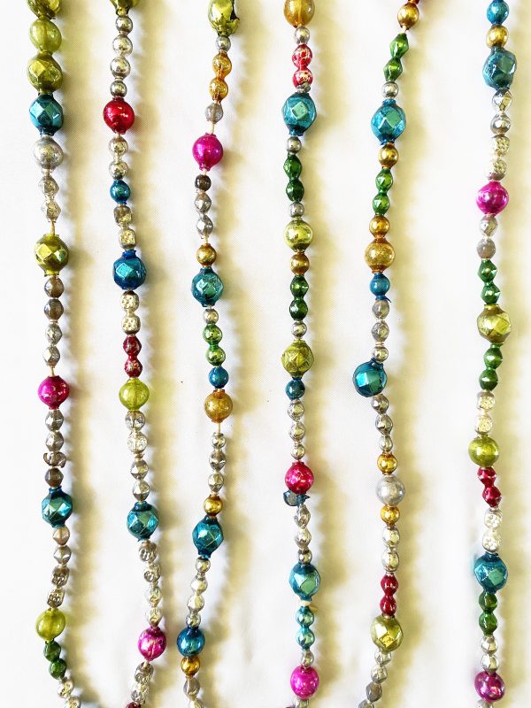 1930s Mercury Glass Beaded Garland Faceted Beads Japan, Antique Glass multi color Bead Tree Garland