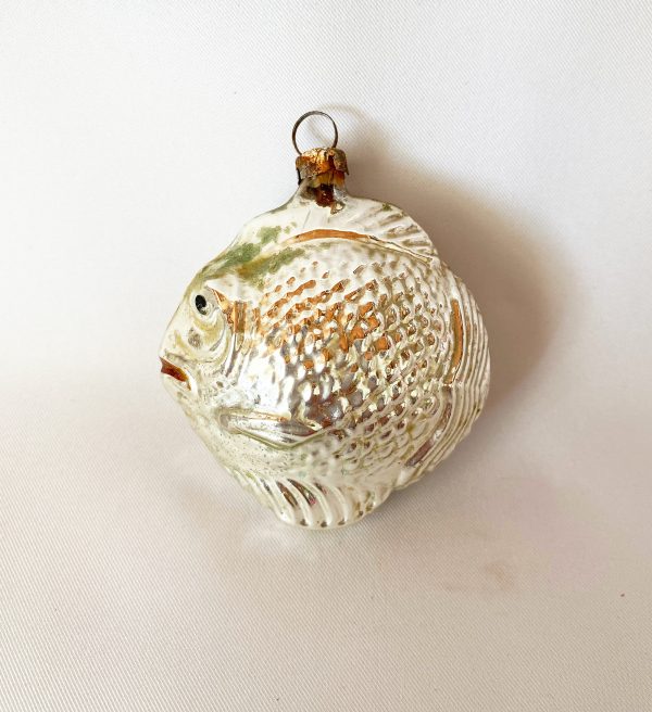 1920s Antique German Glass Christmas Ornament small silver Angel Fish, Figural Fish Ornament