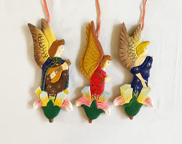 Vintage Wood Angels Christmas Ornaments Lot, MCM Hand Carved Balinese Indonesian Asian Folk Art Ornaments 1970s mid century christmas
