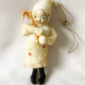 Antique Spun Cotton Christmas Ornament Little Girl Candy Cane, RARE German Ornament 1920s