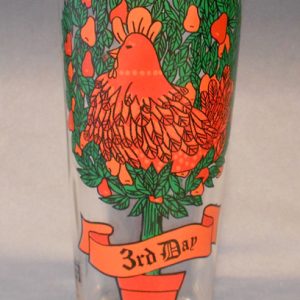 vintage 1980s pepsi 12 days of christmas drinking glass, day three with three french hens, holiday tableware christmas drinking glass