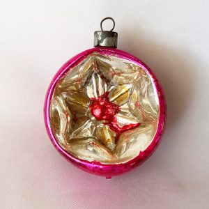 antique deep star indent mercury glass ornament, pink and silver deep multi pointed star blown glass ornament 1930s german christmas