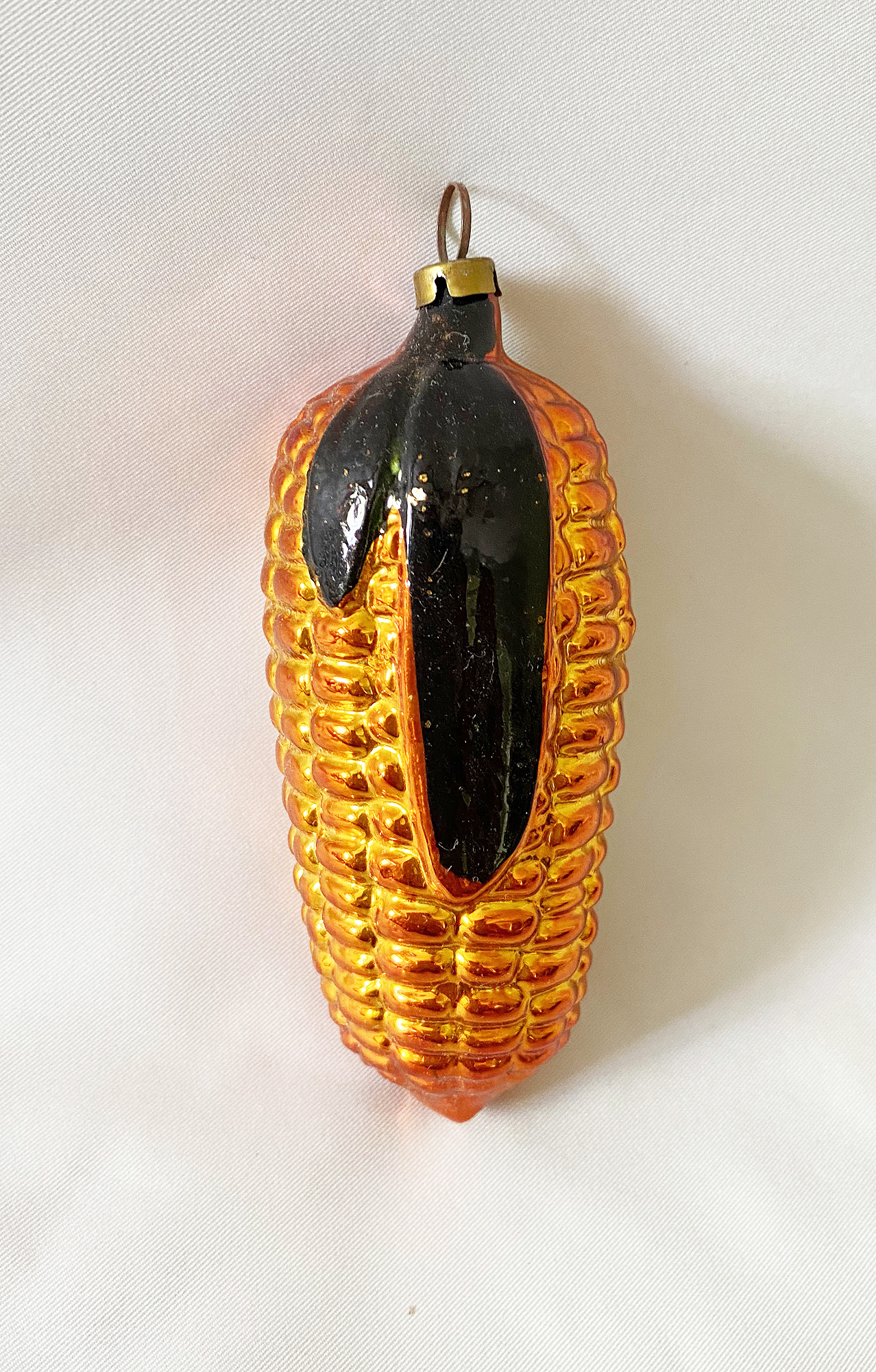 Vintage Glass Christmas Ornament Corn, German Figural Glass Food Vegetable Ornament