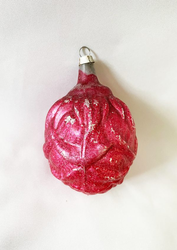 1900s large embossed red rose figural glass christmas ornament pre 1946 red flower german ornament
