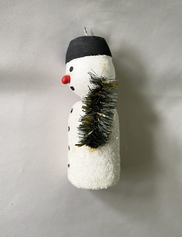 Vintage Cotton Snowman Ornament with Brush Tree Czech Christmas Ornament