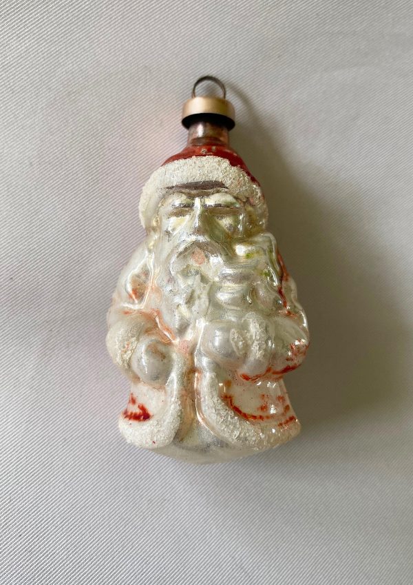 Antique Glass Christmas Ornament Small Mica Santa Austria Belsnickel Glass Santa