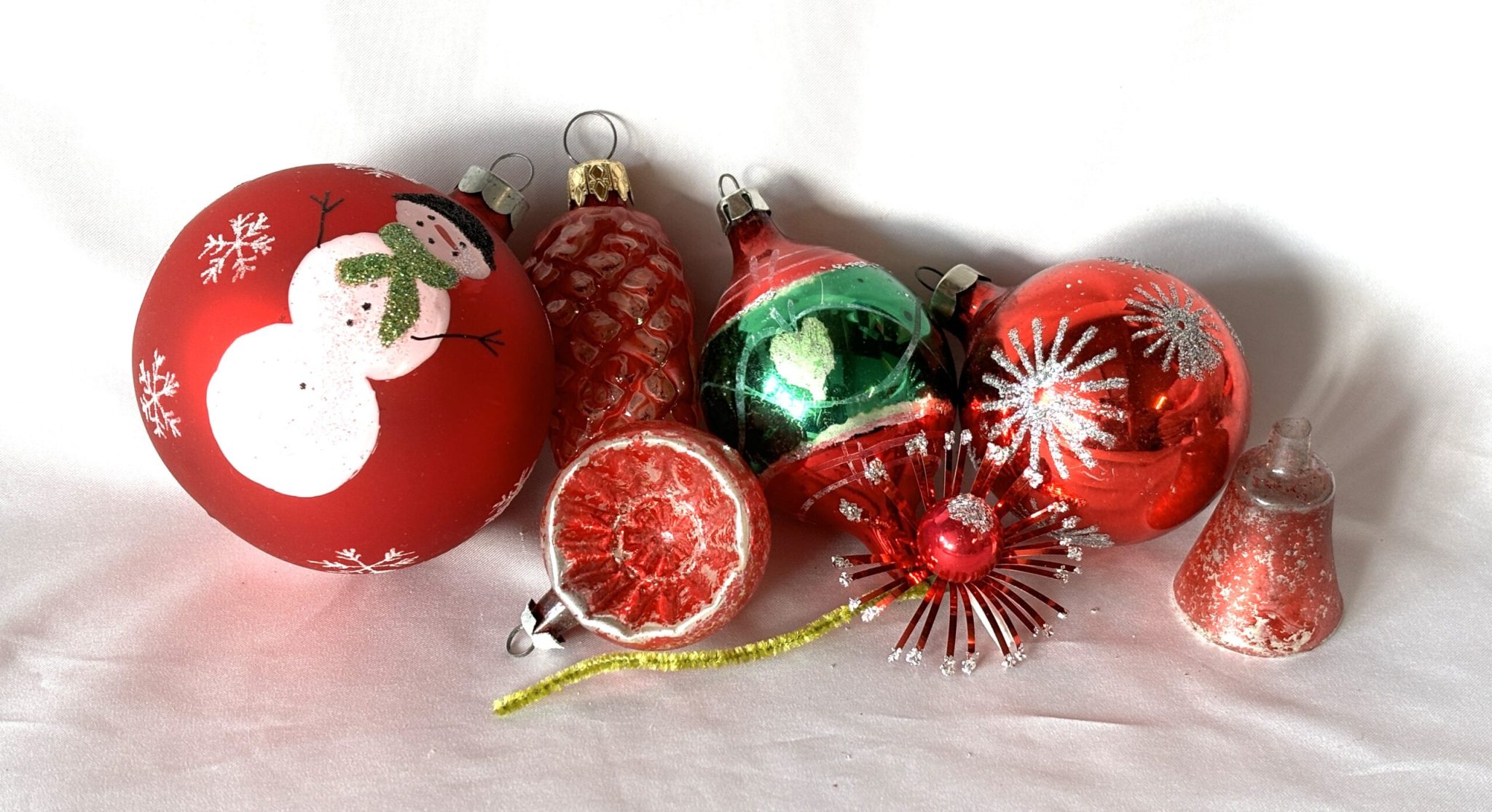 Vintage Lot Glass Christmas Ornaments 7 Rounds Teardrop Indent Ornaments USA Germany Poland