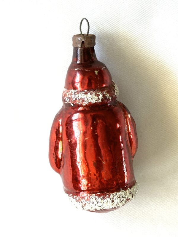 1930s Antique German Small Red Coat Mica Santa Figural Glass Christmas Ornament - Image 3