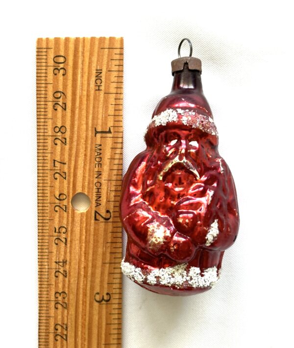 1930s Antique German Small Red Coat Mica Santa Figural Glass Christmas Ornament - Image 2