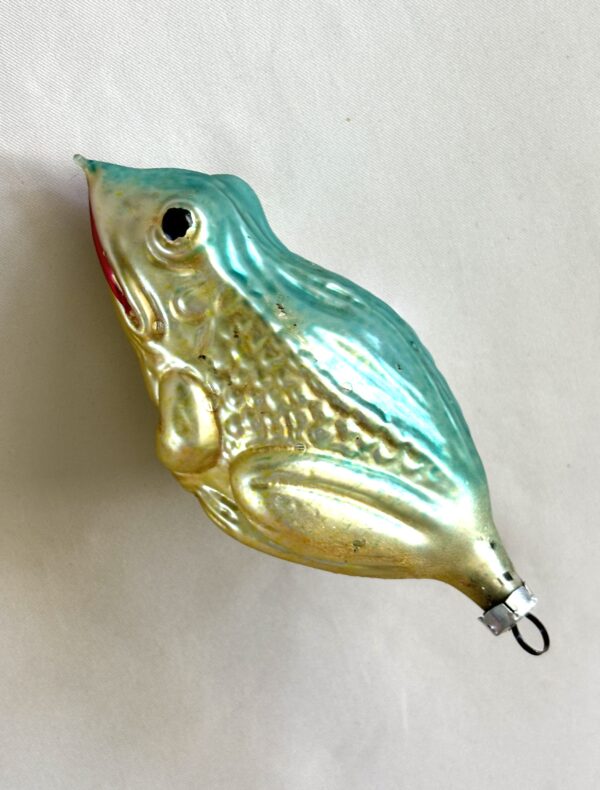 Vintage Figural Glass Ornament Large Frog Germany, Mercury Glass Sitting Frog Ornament