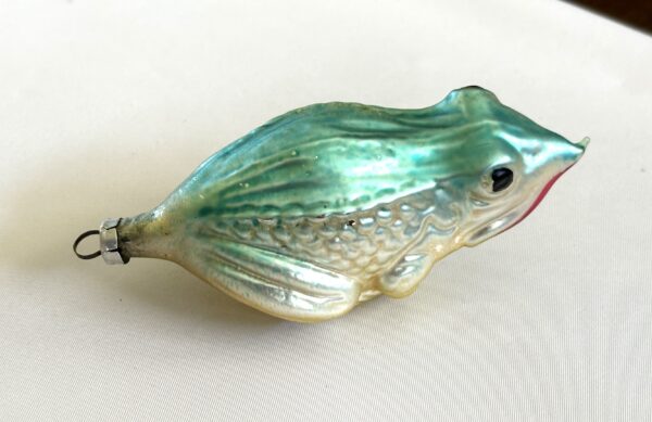 Vintage Figural Glass Ornament Large Frog Germany, Mercury Glass Sitting Frog Ornament - Image 3