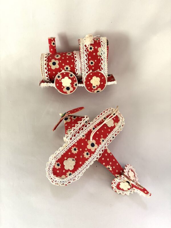 Vintage Christmas Ornaments Japan Large Plane Train Transportation Ornaments Pair