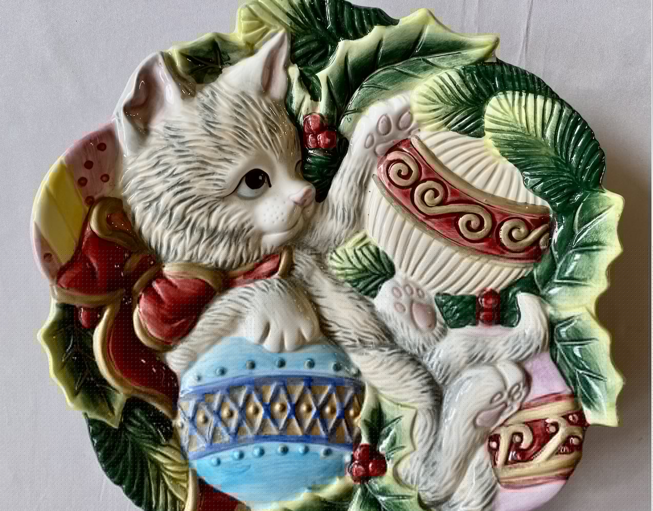 Santa's Cookie Plate Fitz and Floyd 'Kristmas Kitty' 3D Christmas Canape Dessert Cat Plate