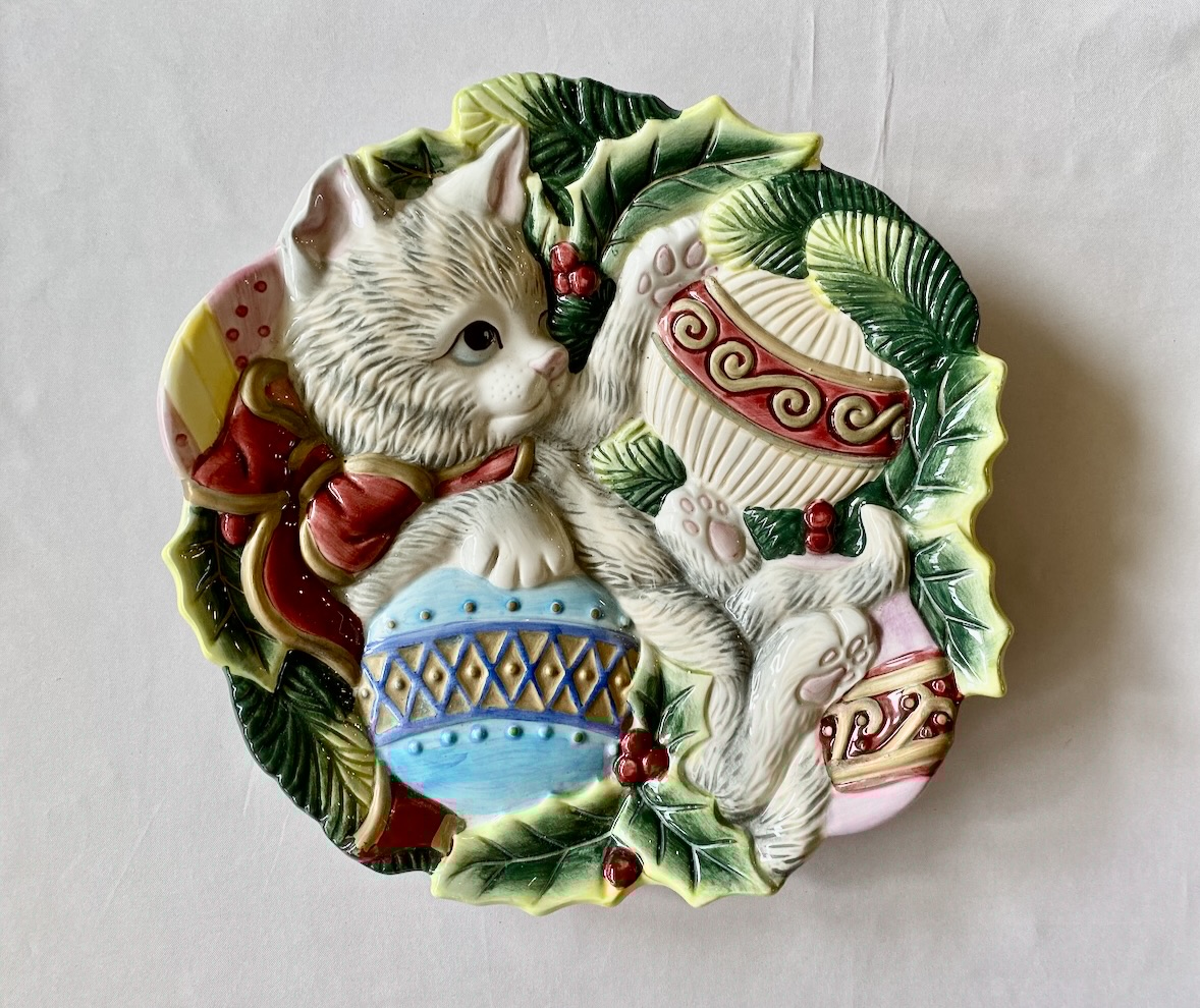 Santa's Cookie Plate Fitz and Floyd 'Kristmas Kitty' 3D Christmas Canape Dessert Cat Plate - Image 2