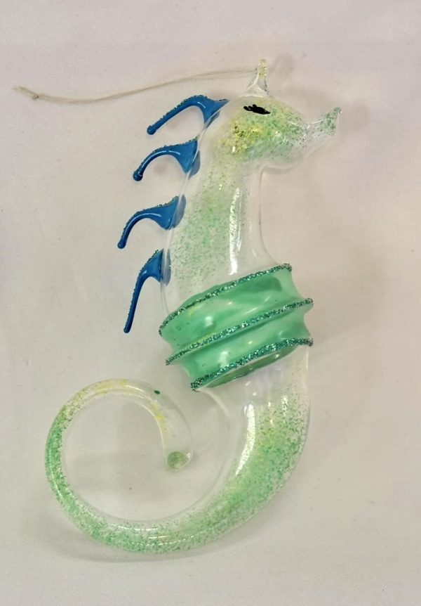 Vintage De Carlini Free Blown Christmas Ornament Seahorse, Italy Blown Glass Ornament 1950s