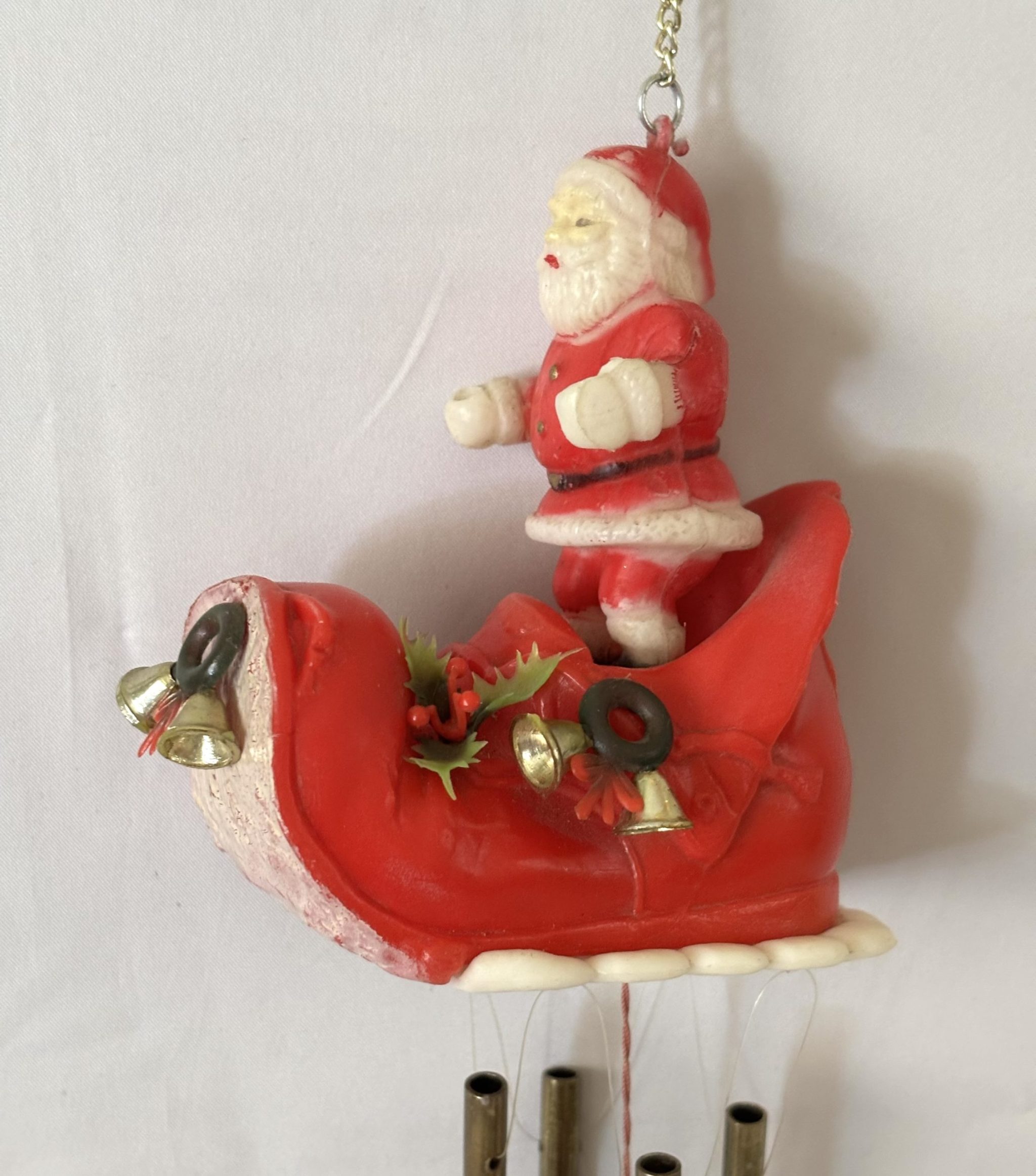 Vintage Christmas Santa in Sleigh Wind Chimes Retro Plastic Red Boot MCM Christmas Decorations - Image 5