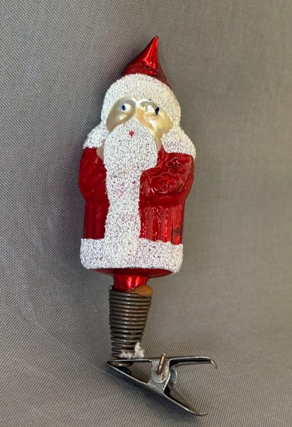 Vintage Santa Clip on Ornament, Father Christmas Hands in Sleeves Glass Christmas Ornament