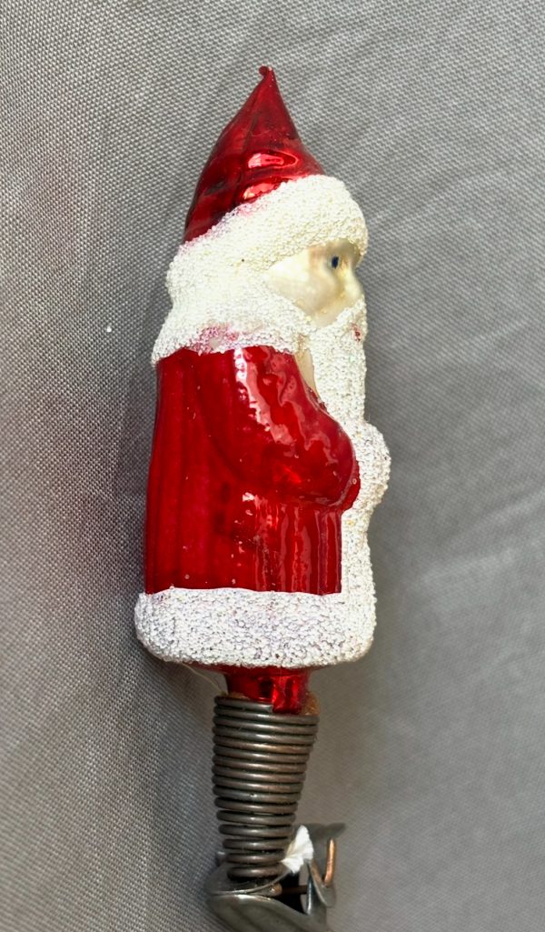 Vintage Santa Clip on Ornament, Father Christmas Hands in Sleeves Glass Christmas Ornament - Image 4