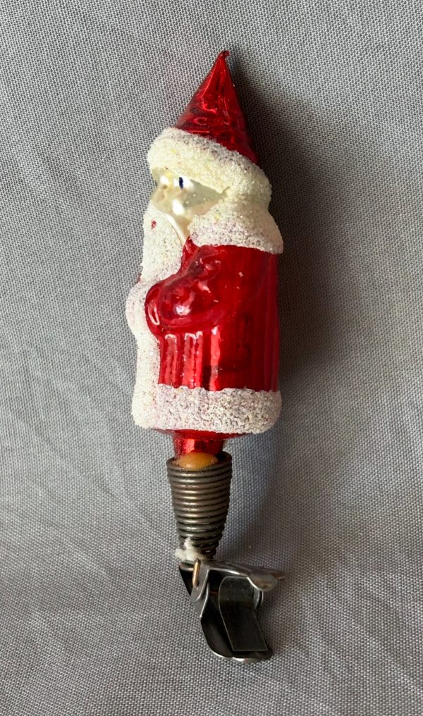 Vintage Santa Clip on Ornament, Father Christmas Hands in Sleeves Glass Christmas Ornament - Image 2