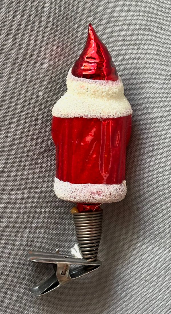 Vintage Santa Clip on Ornament, Father Christmas Hands in Sleeves Glass Christmas Ornament - Image 3