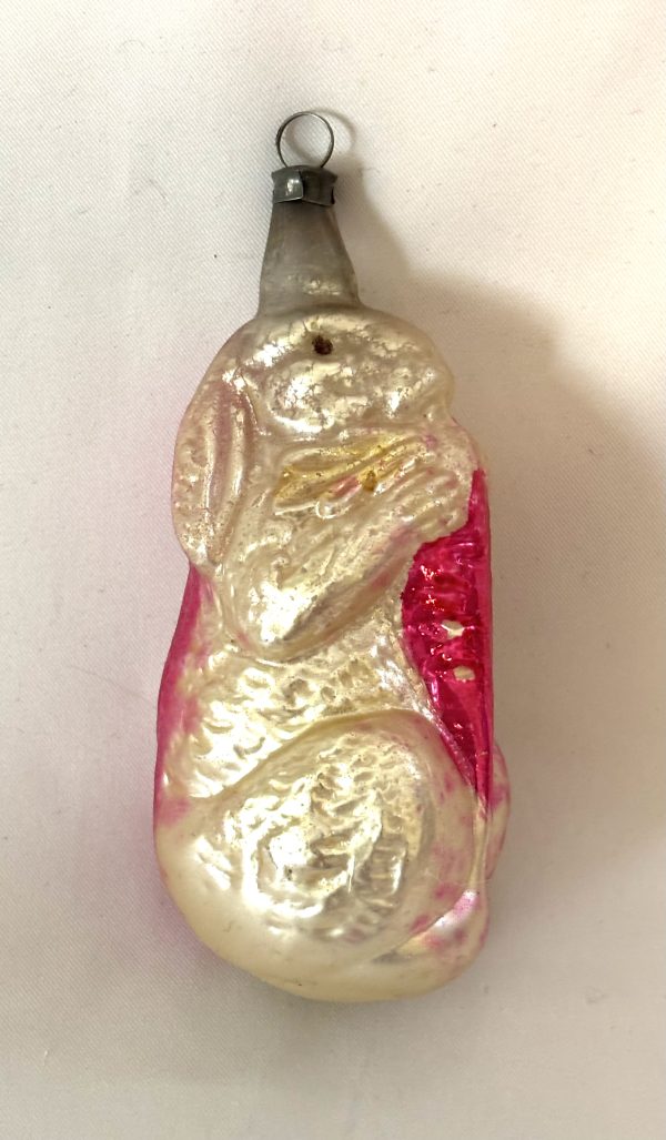 1930s Antique German Figural Glass Ornament Rabbit Eating a Carrot Animal Ornament