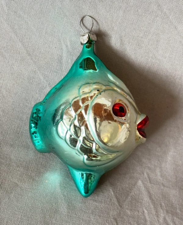 Vintage Glass Christmas Ornament Angel Fish, Figural Fish Nautical Ornament - Image 2