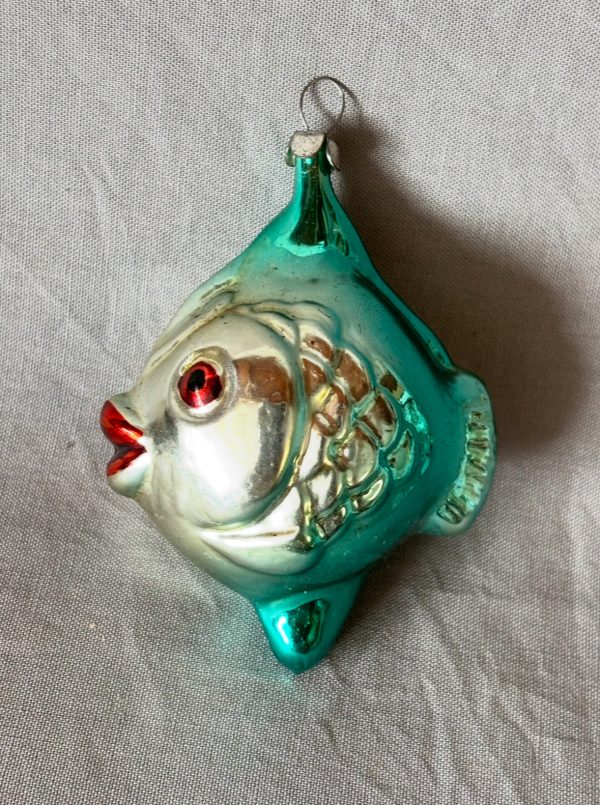 Vintage Glass Christmas Ornament Angel Fish, Figural Fish Nautical Ornament
