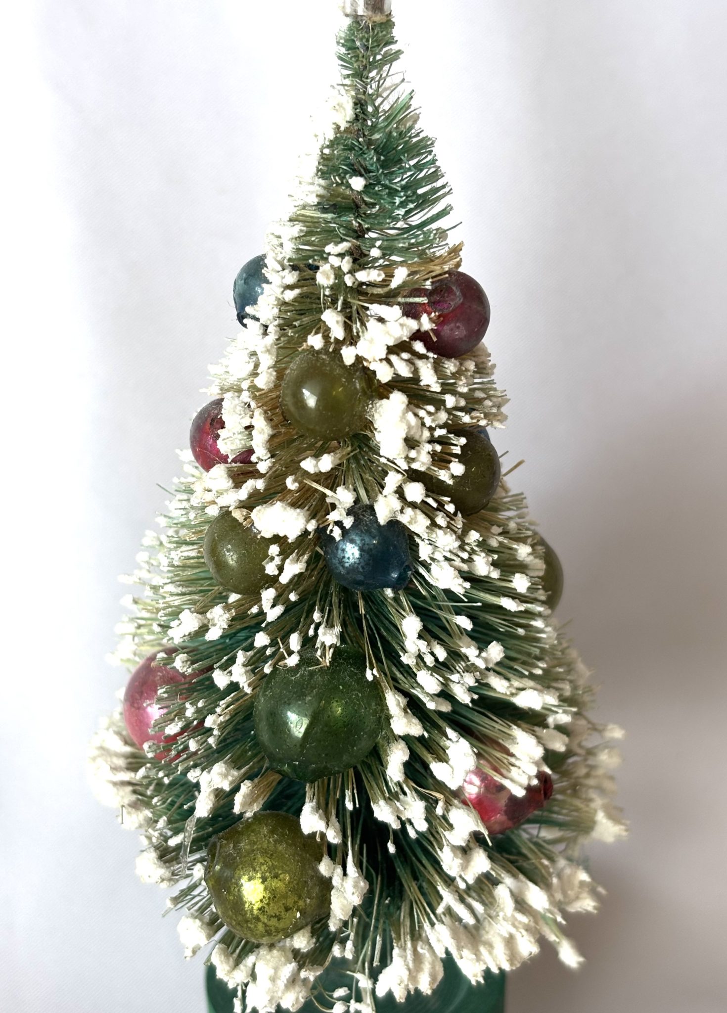 Vintage Bottle Brush Decorated Tree Mercury Glass Ornaments Snow Star, Japan Putz Tree 1950s - Image 2