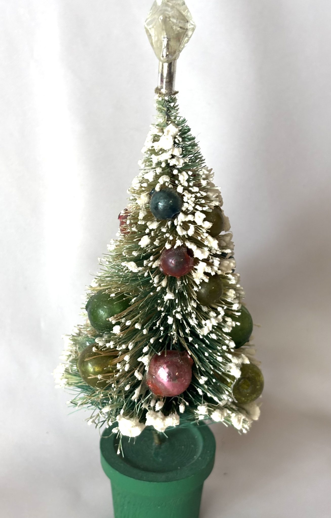 Vintage Bottle Brush Decorated Tree Mercury Glass Ornaments Snow Star, Japan Putz Tree 1950s - Image 3
