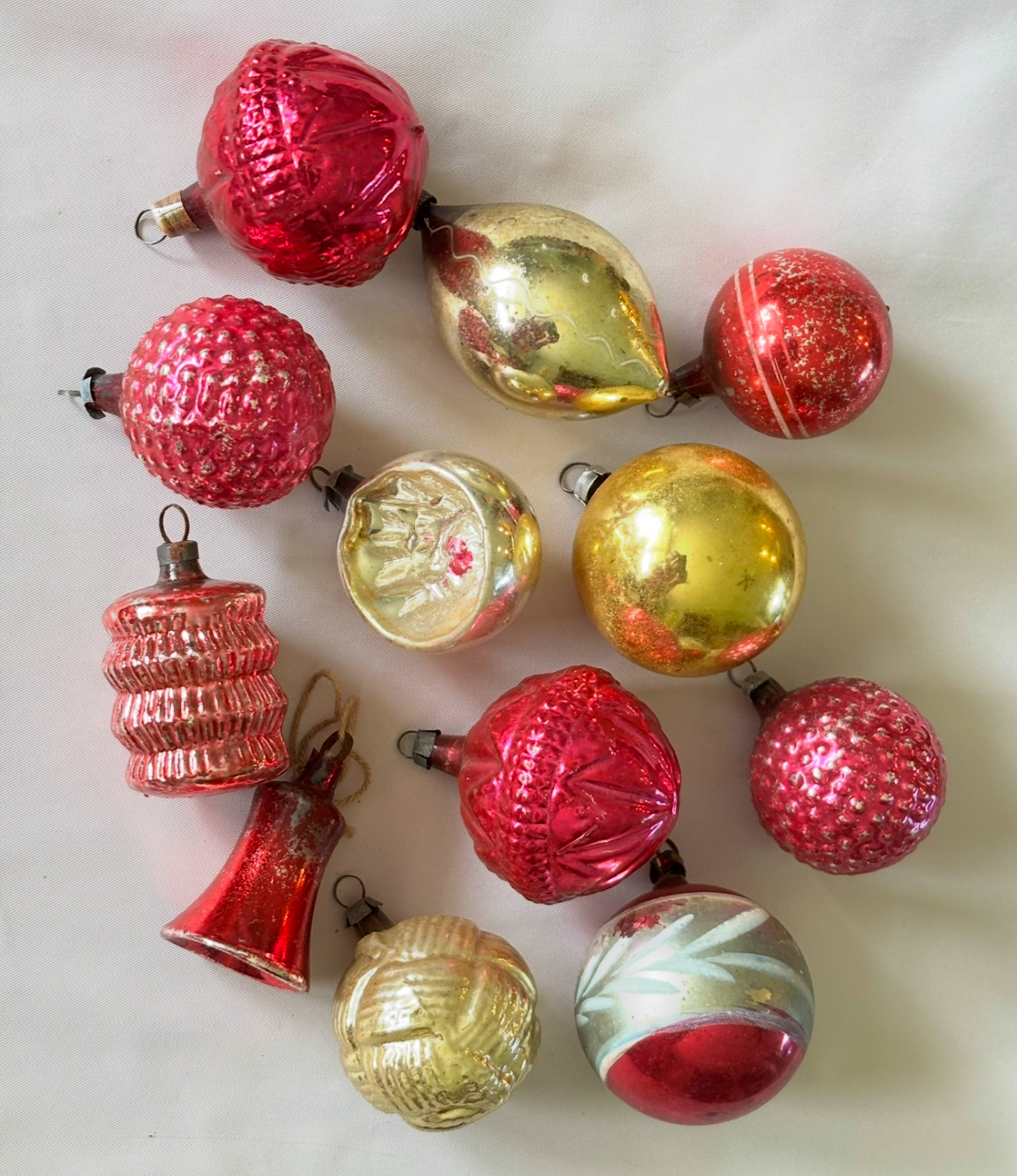 Antique Feather Tree Glass Christmas Ornaments, 12 Small German Figural Glass Ornaments - Image 2