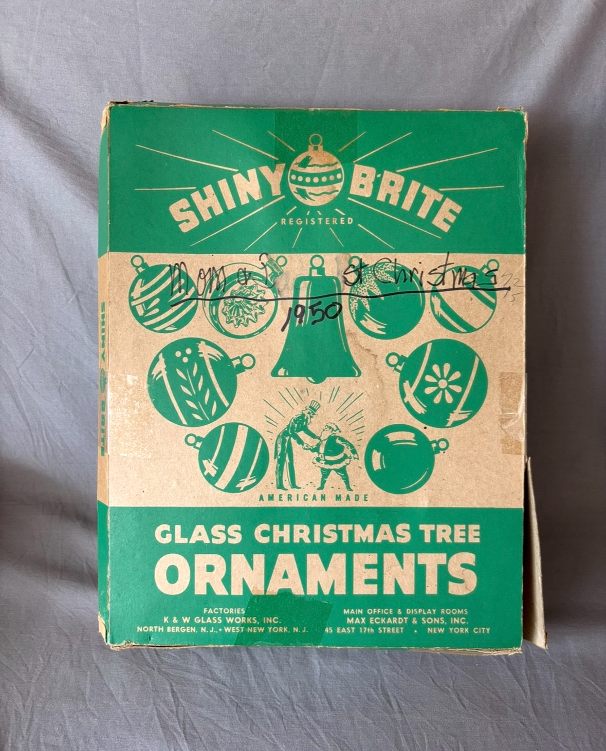 Vintage Shiny Brite Ornaments, 12 Glass Christmas Ornaments 6 Round Stripes 6 Large Bells - Image 3