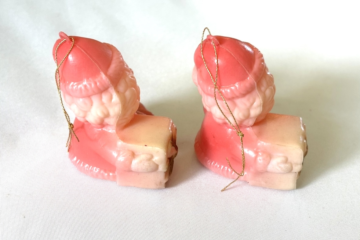 Vintage Plastic Blow Mold Santa Ornaments Lot of 2 Sitting Clown Santa 1960s - Image 2