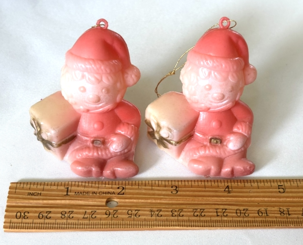 Vintage Plastic Blow Mold Santa Ornaments Lot of 2 Sitting Clown Santa 1960s - Image 5