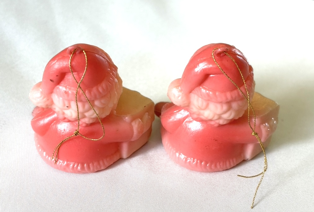 Vintage Plastic Blow Mold Santa Ornaments Lot of 2 Sitting Clown Santa 1960s - Image 3