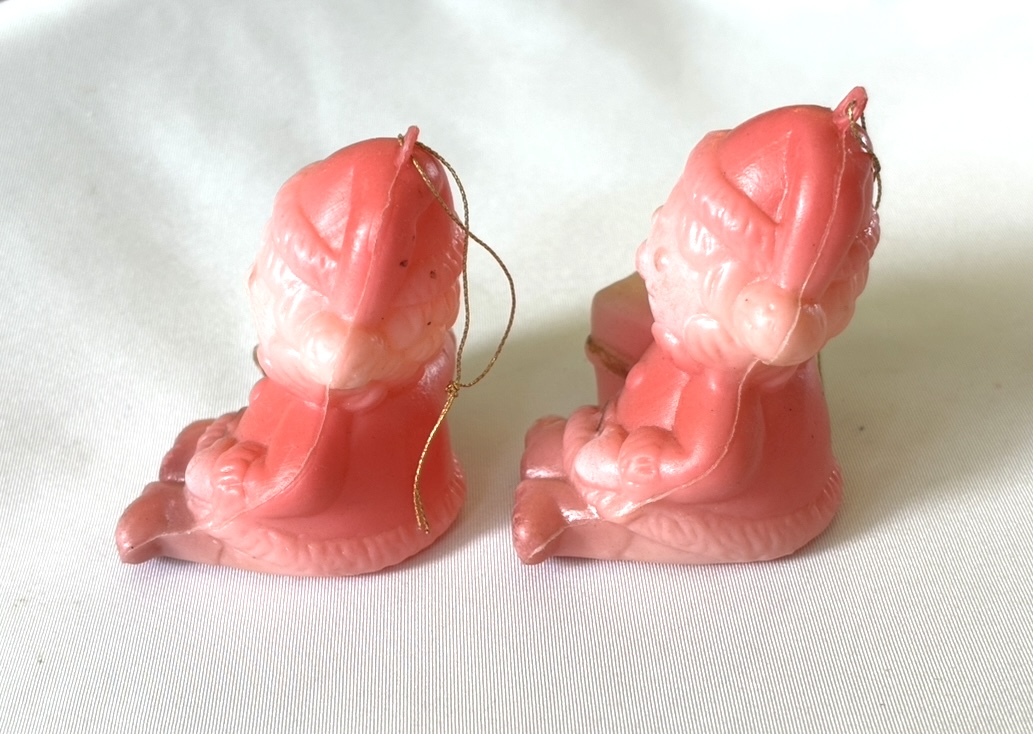 Vintage Plastic Blow Mold Santa Ornaments Lot of 2 Sitting Clown Santa 1960s - Image 4